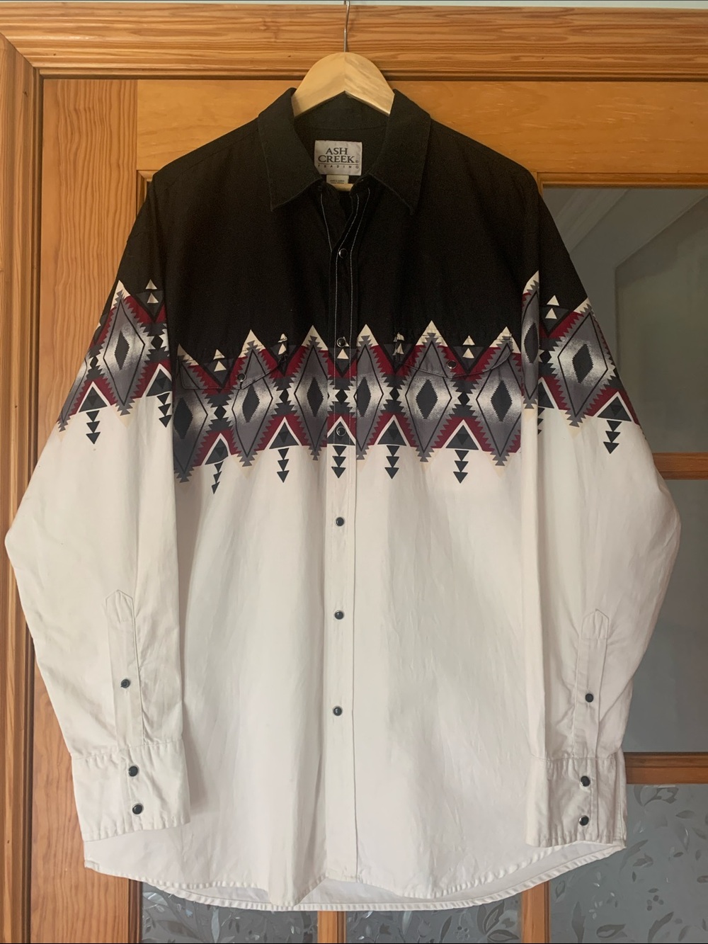 Vintage Western Aztec Design Cotton Button-Down Shirt, Sz L